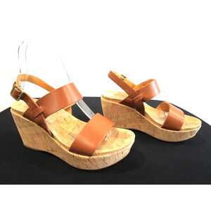 EUC! Kork Ease Austin Brown Leather Ankle Strap Slingback Wedge Sandals Women 6M